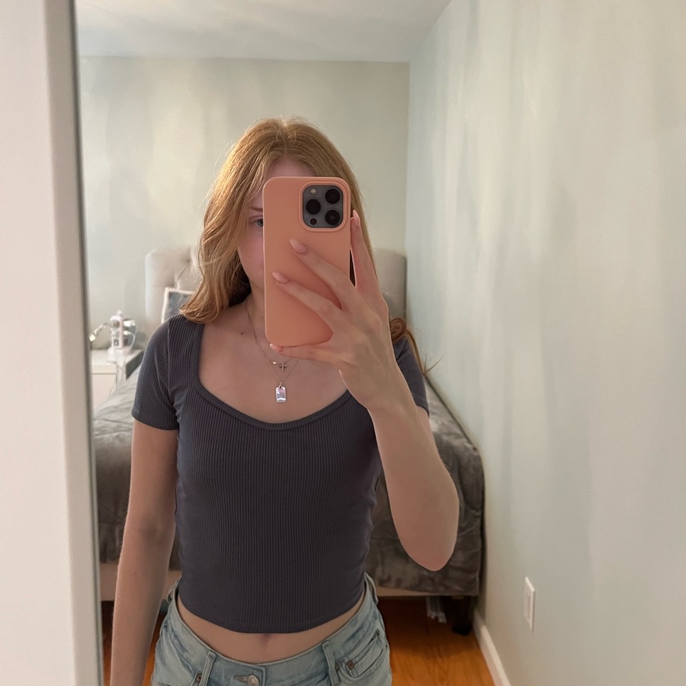 Hollister Bluish Gray Ribbed Crop Top